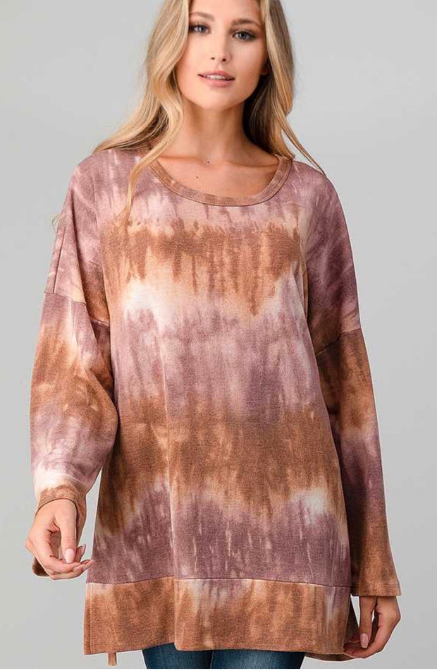 SALE!! PLS-B {Anywhere But Here} Mauve Mocha Tie Dye Knit Tunic PLUS SIZE XL 2X 3X