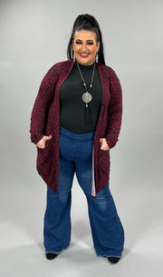 SALE!! 26 OT-E {Cozy Morning} Dark Burgundy Animal Print Cardigan PLUS SIZE 1X 2X 3X