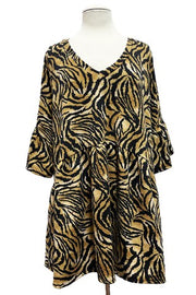 SALE!! 25 PSS {A Better Idea} Taupe/Black Animal Print Babydoll Top EXTENDED PLUS SIZE 3X 4X 5X