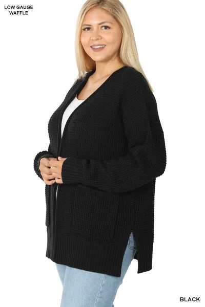 57 OT-J {Leading Lady} BLACK Waffle Knit Cardigan PLUS SIZE 1X 2X 3X