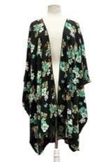 SALE!! 62 OT-P {Making It Happen} Black/Mint Floral Kimono  PLUS SIZE XL 2X 3X 4X 5X