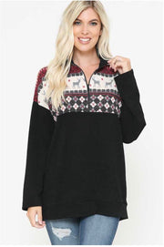 SALE! 26 CP-F {Ring The Bell} Black Burgundy Reindeer Pullover PLUS SIZE XL 2X 3X