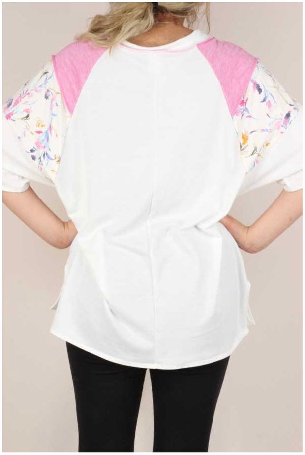 SALE!! 45 CP-C {Breakaway} Pink/White Tunic Floral Detail  PLUS SIZE 1X 2X 3X