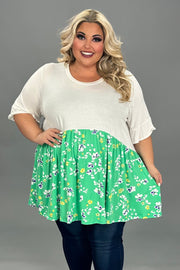 SALE!! 44 CP-B {Floral Medley} Ivory Green  Floral Contrast Top Extended Plus Curvy Brand