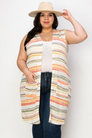 61 OT-A {Eye Candy} Multi-Color Stripe Print Vest w/Hood  PLUS SIZE XL 2X 3X