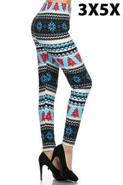 BT-99 {Blue Christmas} Blue Christmas Tree Print Leggings EXTENDED PLUS SIZE 3X/5X