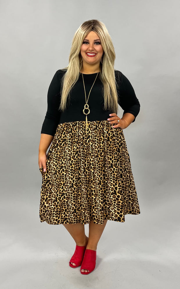 85  CP-C {Touch of Class} Black/Leopard  Print Dress  PLUS SIZE 1X 2X 3X