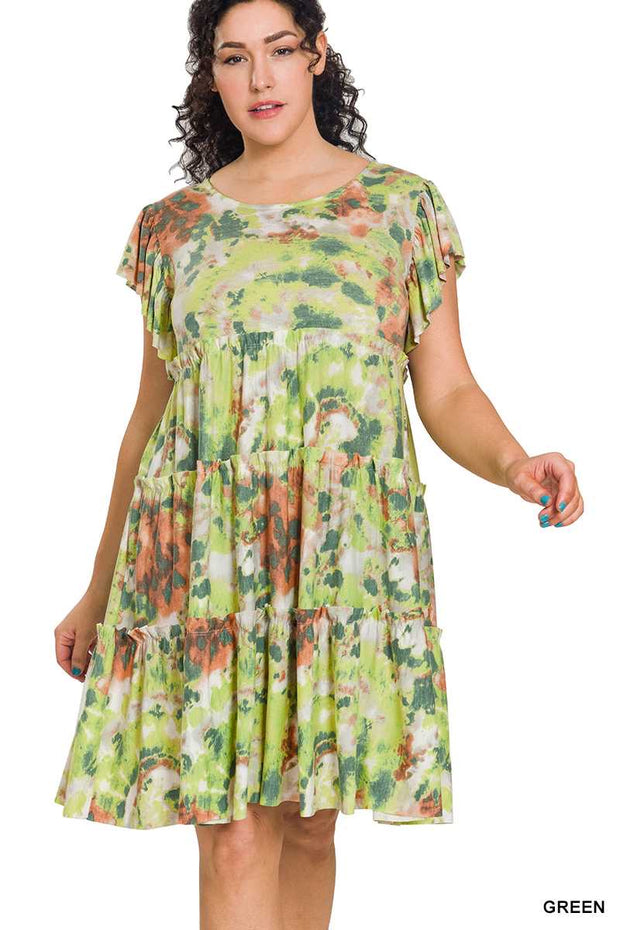 SALE!! 32 PSS-C {Sending Hugs} Green Print RuffleTiered Dress PLUS SIZE 1X 2X 3X