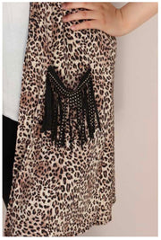 SALE!! OT-Y{Winding Down} Leopard Vest Black Stud Fringe Pockets