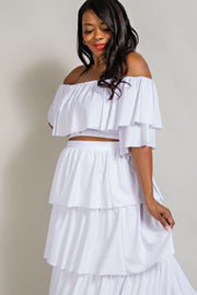 99 SET {Pure Elegance} WHITE 2 Piece Ruffle Skirt Set PLUS SIZE 1X 2X 3X