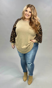 SALE!! CP-G {Too Cute} Beige Knit Top Brown Leopard Sleeve PLUS SIZE XL 2X 3X