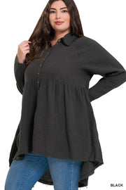 SALE!! 21 SLS-D {Fun And Done} Black Peplum Raw Edge Top PLUS SIZE 1X 2X 3X