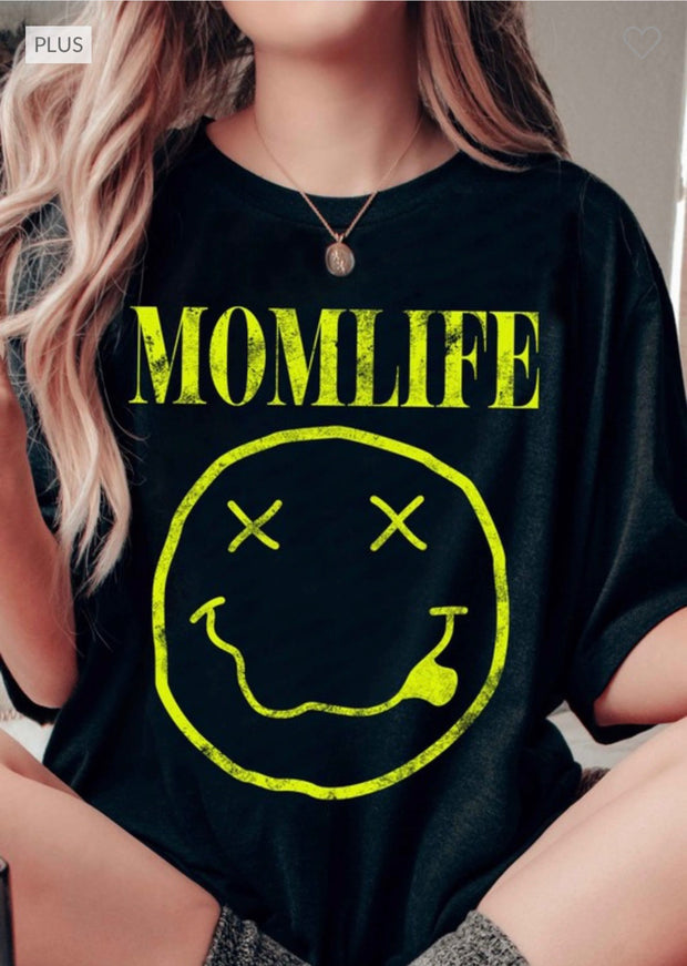 77 GT-T {Mom Life} Black/Neon Yellow Print Graphic Tee PLUS SIZE XL 2X 3X