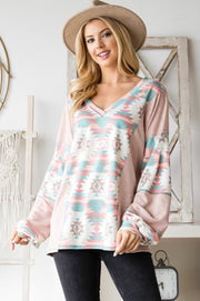 54 CP-Q {The Desert Awaits} Dusty Pink Tribal Print Top PLUS SIZE 1X 2X 3X