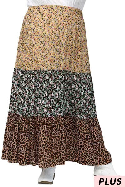 SALE!! BT-Y {Boho Charmer} Multi-Color Floral Tiered Skirt PLUS SIZE XL 1X 2X