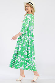 SALE!! LD-C {First To Arrive} Green White Floral Tiered Maxi Dress PLUS SIZE XL 2X 3X