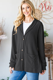 21 OT {Major Milestone} Black Button Up Cardigan w/Pockets PLUS SIZE 1X 2X 3X