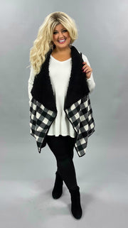 SALE!! OT-Y {Winter Bliss} Black White Plaid Fuzzy Vest PLUS SIZE XL 2X 3X