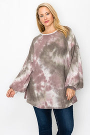 SALE!! 18 PLS {Where I Am} Olive Tie Dye Bubble Sleeve Top EXTENDED PLUS SIZE 3X 4X 5X