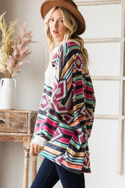 26 CP-C {Tribal Nights} Fuchsia Striped Tribal  Print Top PLUS SIZE 1X 2X 3X