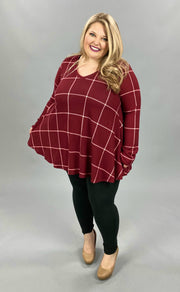 SALE!! 24 PLS-K {Set For Life}  Maroon Plaid Top PLUS SIZE XL 2X 3X