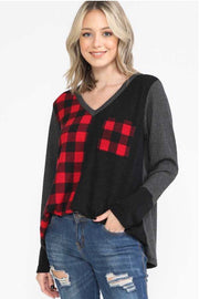 SALE!! 37 CP-D {Until You Realize} Grey Black Red Plaid Contrast SALE!!! Top PLUS SIZE XL 2X 3X