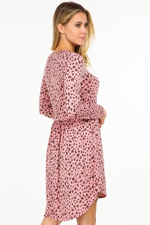 55 PLS-C {Until Further Notice} Pink Dalmation Print Dress  PLUS SIZE 1X 2X 3X