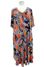 SALE!! 54 PSS {Solving Problems} Orange/Black Paisley Floral Dress EXTENDED PLUS SIZE 3X 4X 5X