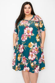 SALE!! 16 PSS-D {My Garden Grows} Hunter Green Floral V-Neck Dress EXTENDED PLUS SIZE 3X 4X 5X