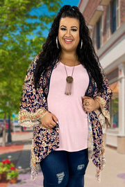 SALE!! 11 OT-R {Sweetest Gesture} Umgee Navy  Floral Kimono PLUS SIZE XL/1X  1X/2X