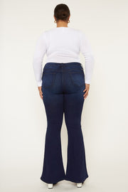 LEG-61 {KanCan} Dark Blue Petite Flare Leg Jeans EXTENDED PLUS SIZE 16 18 20 22