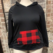 37 HD-B {Feelings For You} Black Red Plaid Detail Hoodie  PLUS SIZE XL 2X 3X