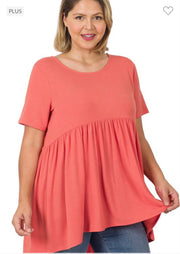 SALE!! 34 SSS-E {Feeling The Love} Deep Coral Babydoll Tunic PLUS SIZE 1X 2X 3X