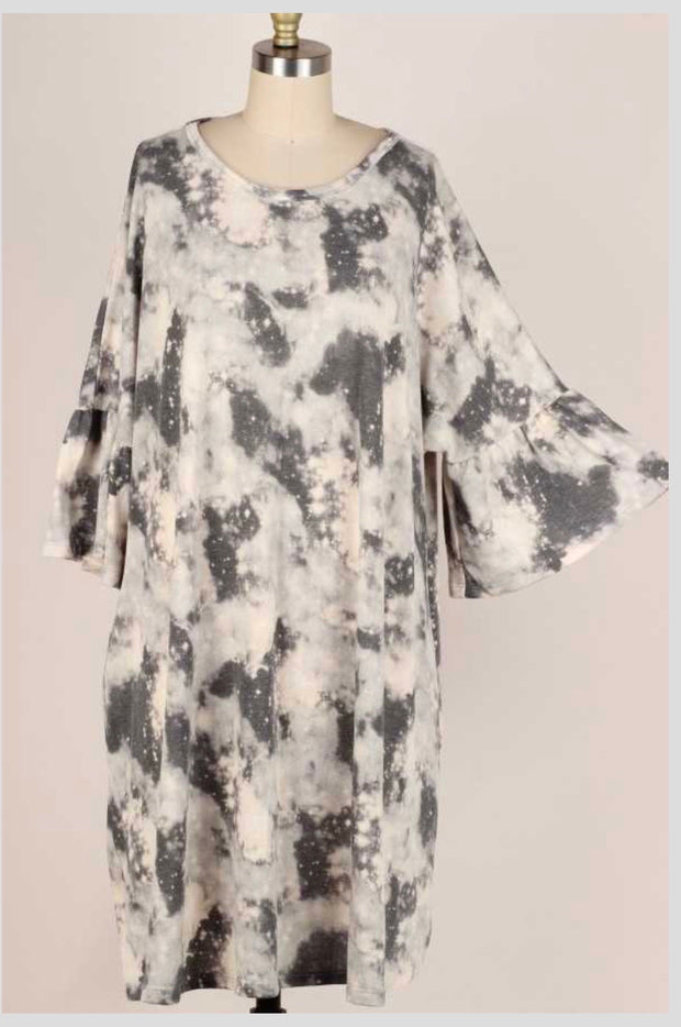 SALE!! PQ-S {Campfire Nights} Charcoal Tie Dye Knit Dress EXTENDED PLUS SIZE 4X 5X 6X