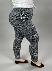 LEG-Z {Zigzagging Away} Black Zigzag Print Leggings  EXTENDED PLUS SIZE 3X/5X