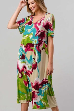 75 PSS-A {Last Wish} Lime/Fuchsia Swirl Print Slit Slv PLUS SIZES 1X 2X 3X