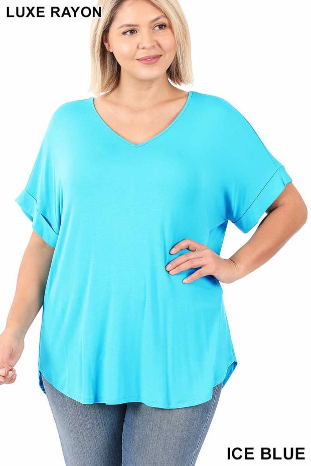 56 SSS-C {Hint of Teal}  Teal V-Neck Short Sleeve Top  PLUS SIZE 1X 2X 3X