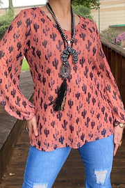 20 PLS  {Desert Shade} Rust Catcus Print Lined Top PLUS SIZE 3X