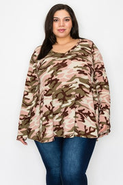 29 PLS {Hunter Beware} Pink/Olive Camo Waffle Knit Top PLUS SIZE XL 2X 3X 4X 5X