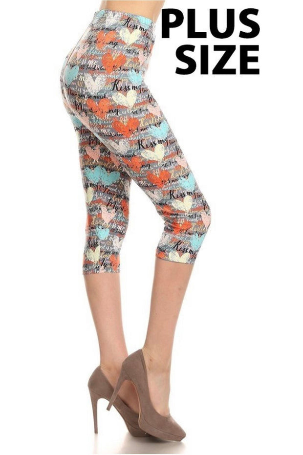 SALE!! LEG-45 {Graphic Heart) Gray/Mutli Butter Soft Capri Leggings