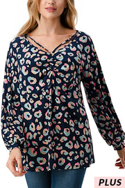 SALE!! 14 PLS {Trying My Best} Navy/Pink/Teal Leopard V-Neck Top