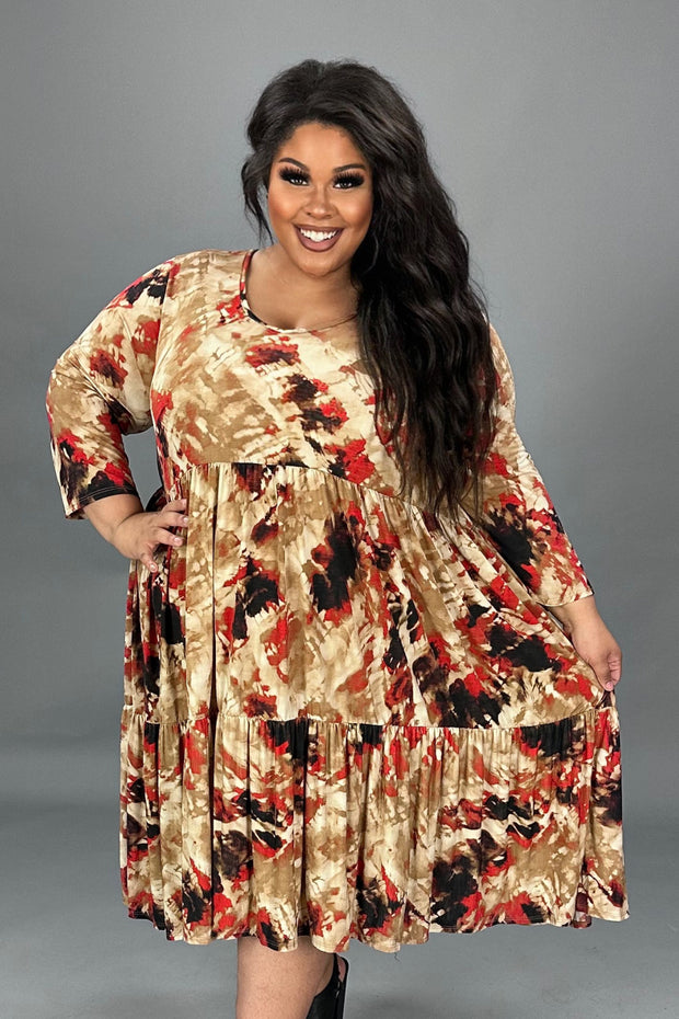 SALE!! 21 PQ {Stealing The Attention} Taupe/Rust Print Tiered Dress  PLUS SIZE XL 2X 3X 4X 5X