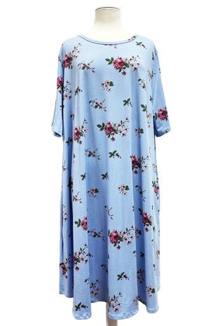 SALE!! 26 PSS-I {Perfect Lady} Blue Floral Dress w/Pockets EXTENDED PLUS SIZE 4X 5X 6X