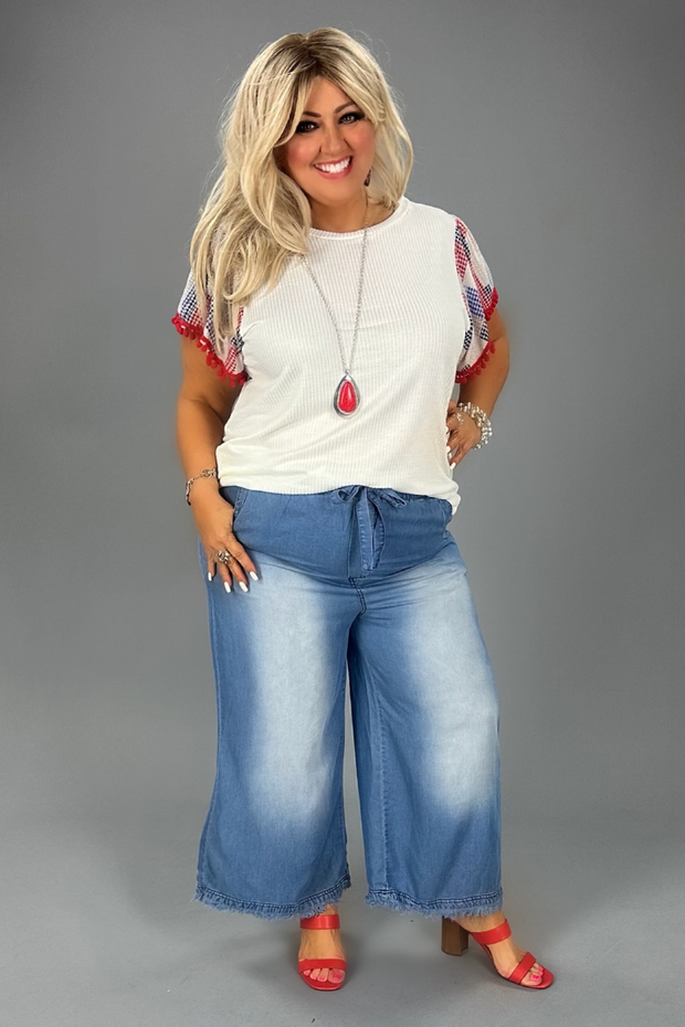 SALE!! 21 SD-Z {All Fun No Work} Ivory Blue Red Top PLUS SIZE XL 2X 3X