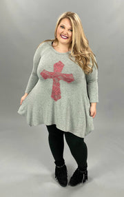 SALE!!  29 GT-C {Don't Cross Me} Grey Pink Cross Detail Top PLUS SIZE XL 2X 3X