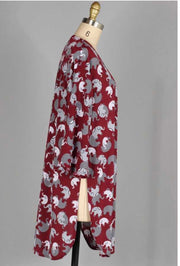 72 OT-C {Trunks Away} Burgandy Elephant Print Cardigan Plus Size 1X 2X 3X