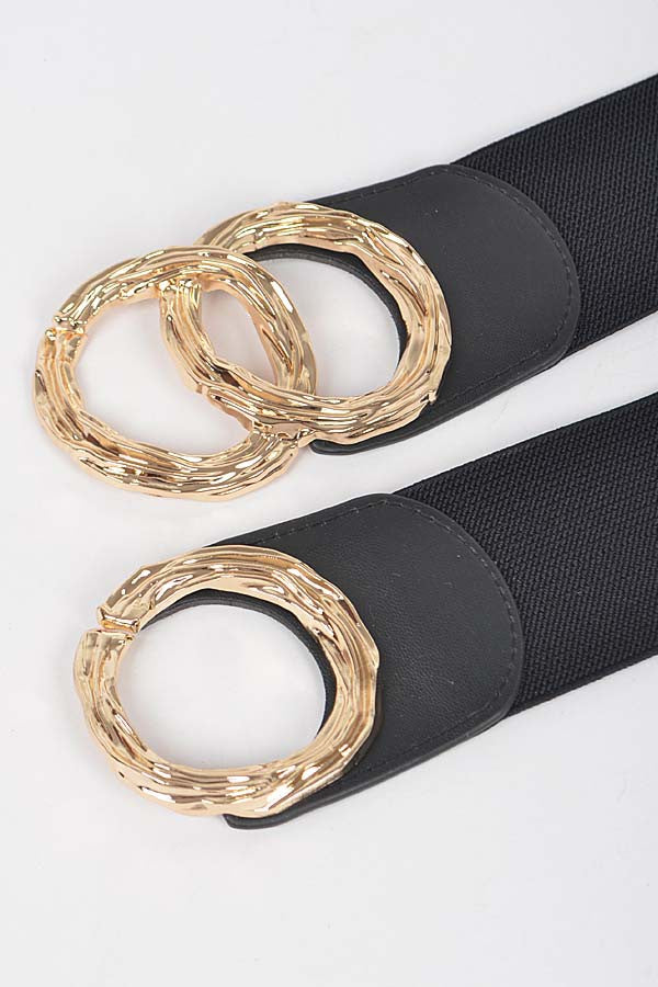 SALE!! BELTS {Travel With Me} Black w/Gold 3 Circle Stretch Belt EXTENDED PLUS SIZE