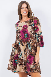 SALE! 24 PQ {Currently In Love} Taupe Brown Feather Print Dress PLUS SIZE 1X 2X 3X