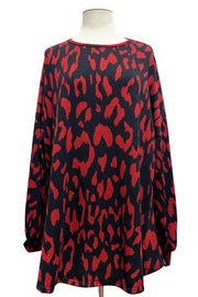 42 PLS {As Time Goes By} Black/Red Print Long Sleeve Top EXTENDED PLUS SIZE 3X 4X 5X