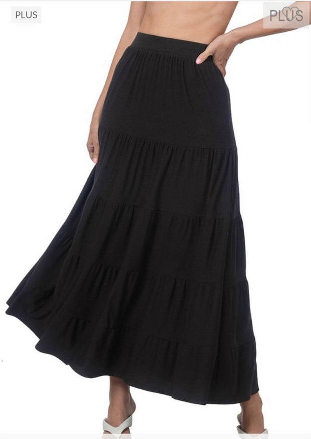 SALE!! BT-Y {Classy Meets Comfort} Black Tiered Skirt PLUS SIZE 1X 2X 3X